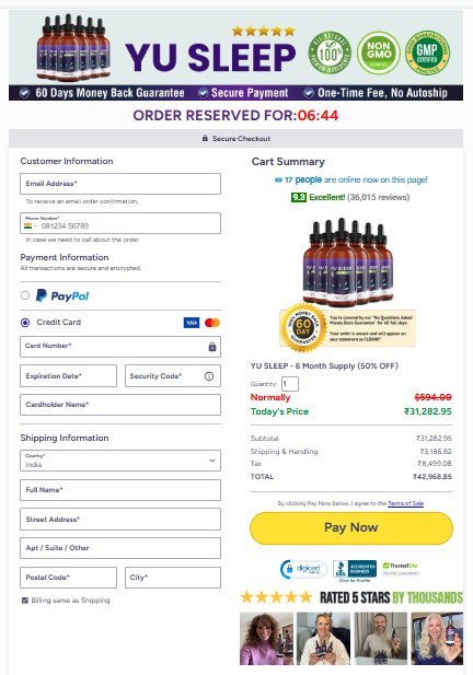 Yu Sleep checkout page screenshot